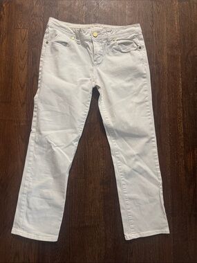 Tory Burch White Straight-Leg Jeans with Gold-Tone Hardware
